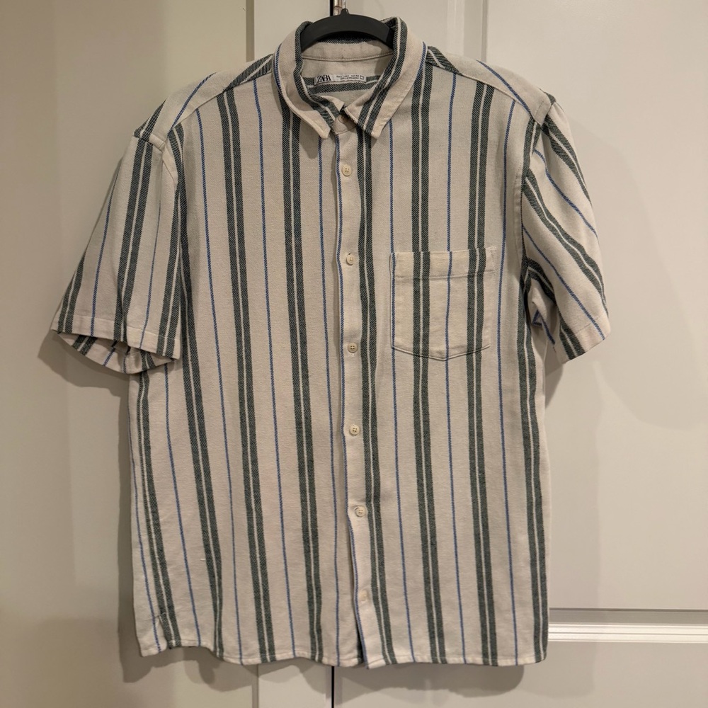 Zara Men's Striped Shirt - Gray and White